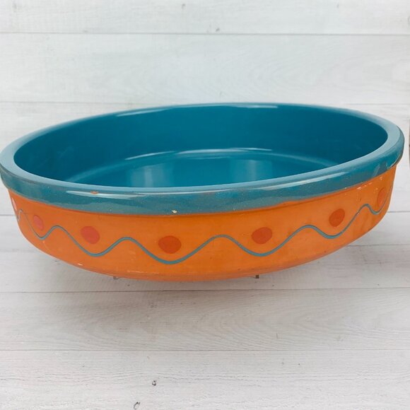 Vintage Himark TERRA COTTA Turquoise South Western Large Round Shallow Bowl Dish - Picture 4 of 10